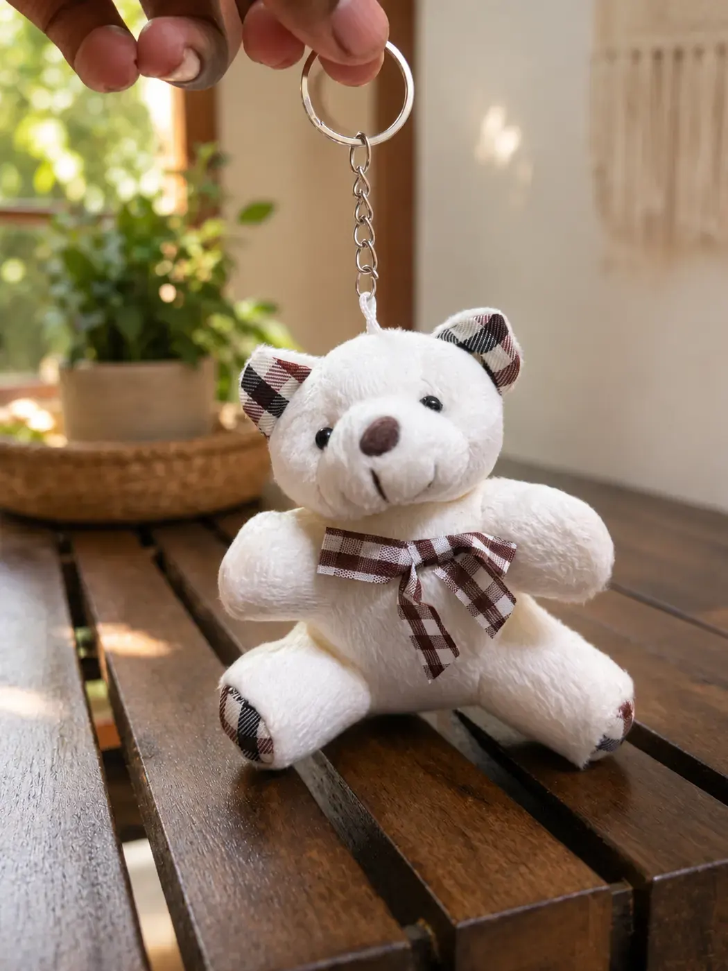 White teddy keychain